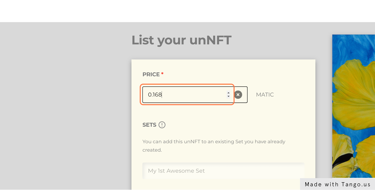 Type a price for your unNFT