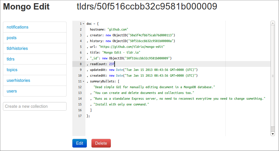 mongo edit screenshot
