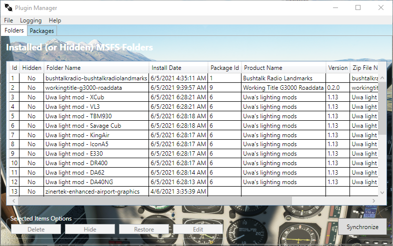 The folders tab of the main window.