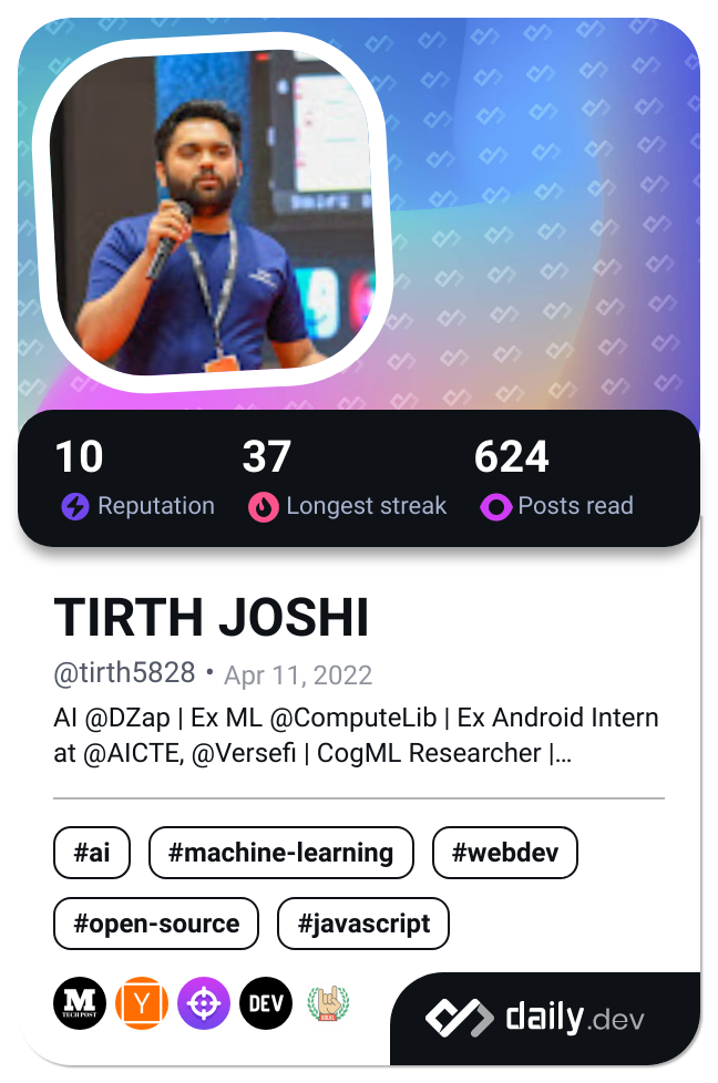 Tirth Joshi's Dev Card