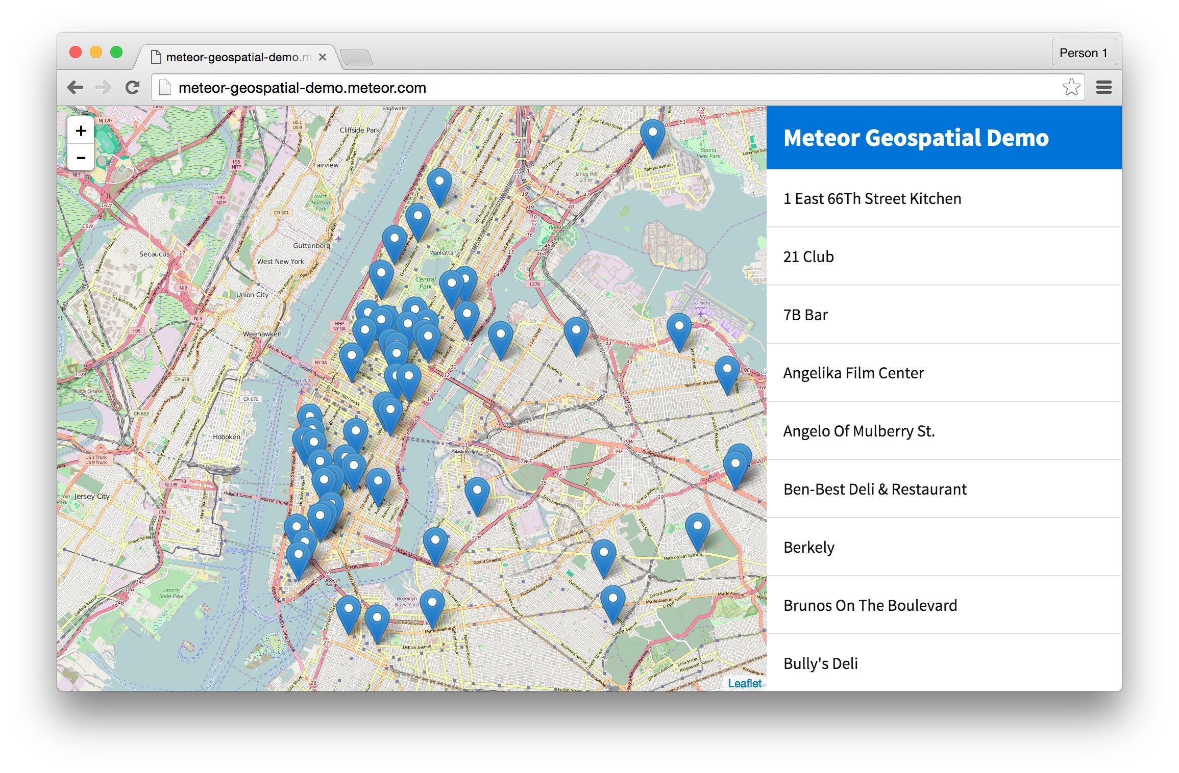 Meteor Geospatial Demo (screenshot)