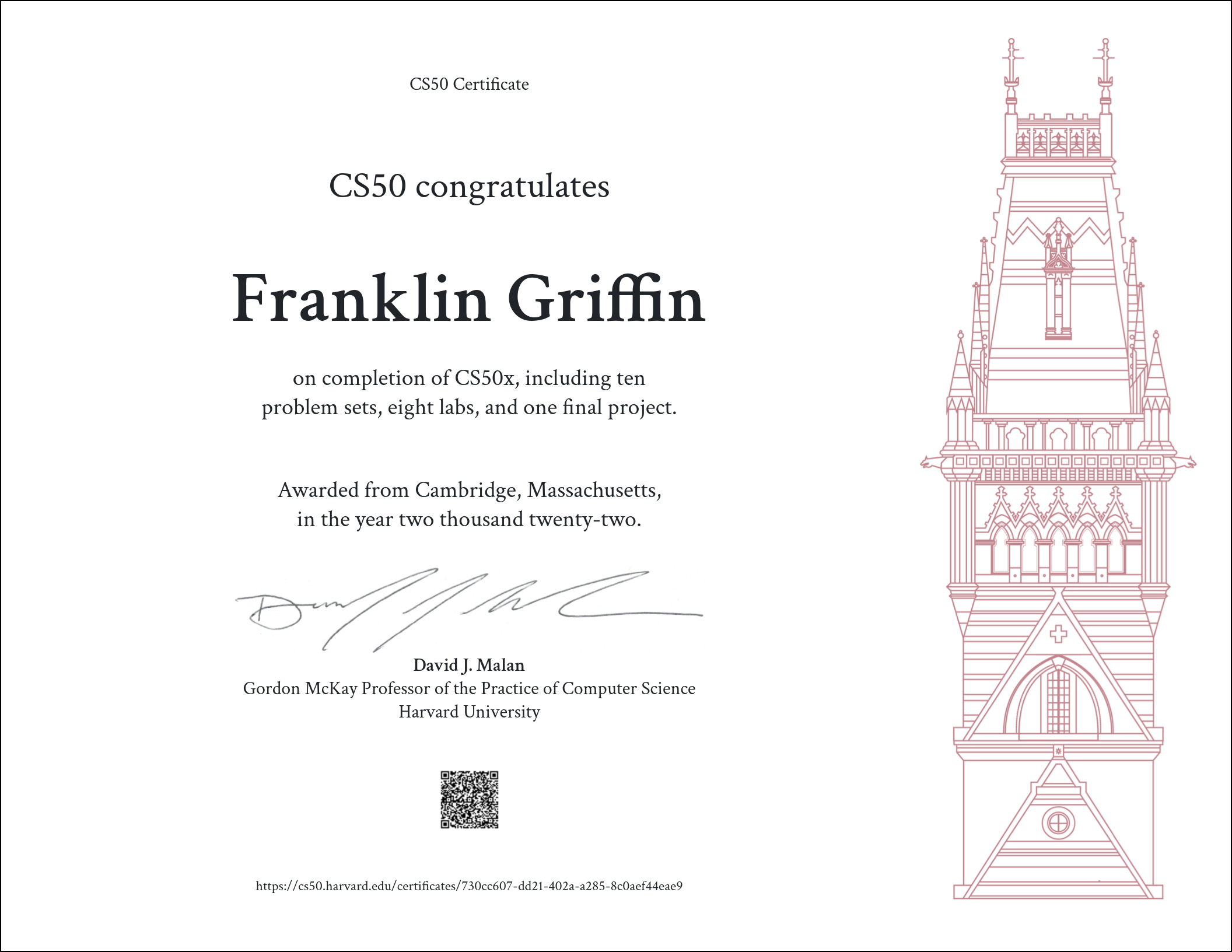 certificate for cs50x