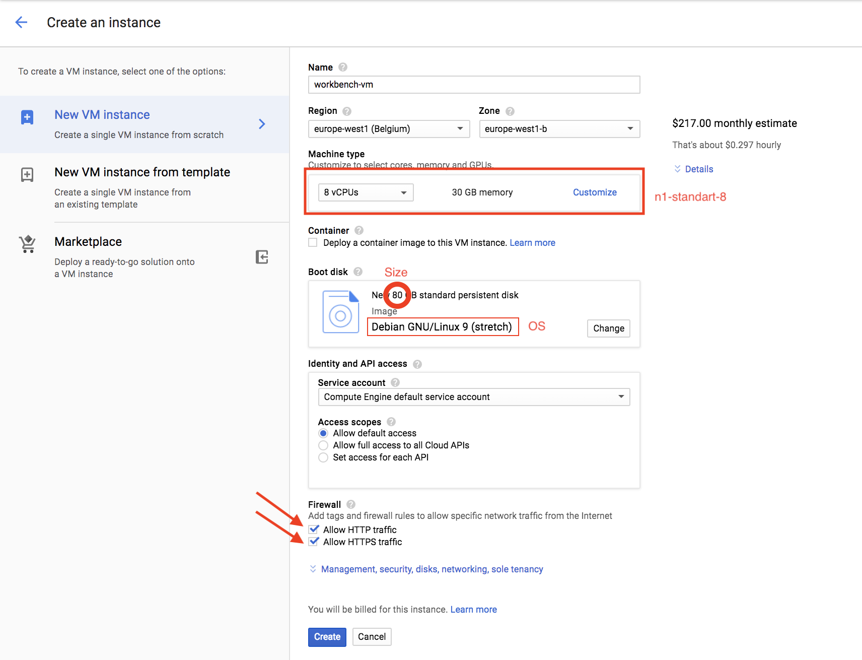 Settings before VM Creation