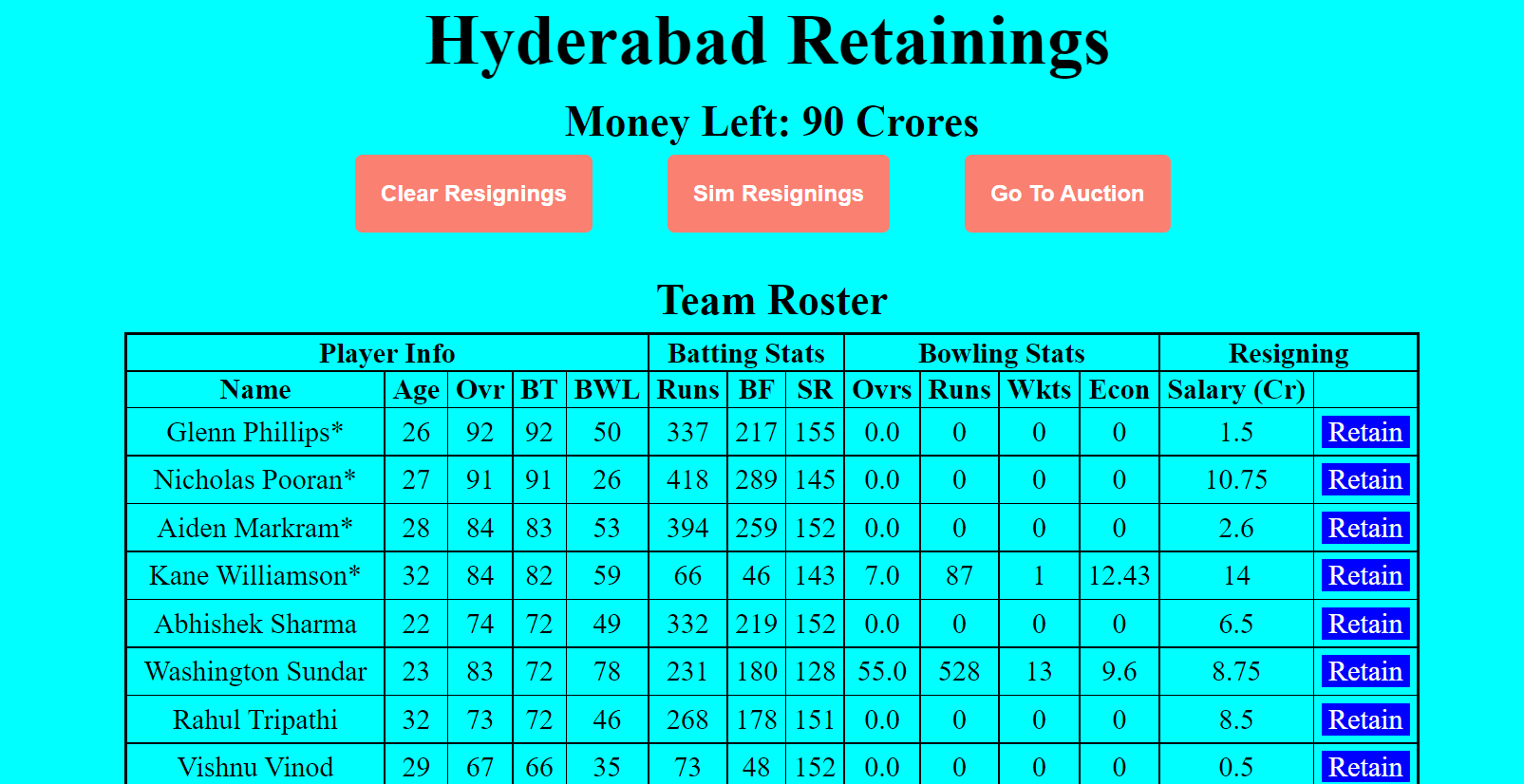 Picture Showing Retainments Screen