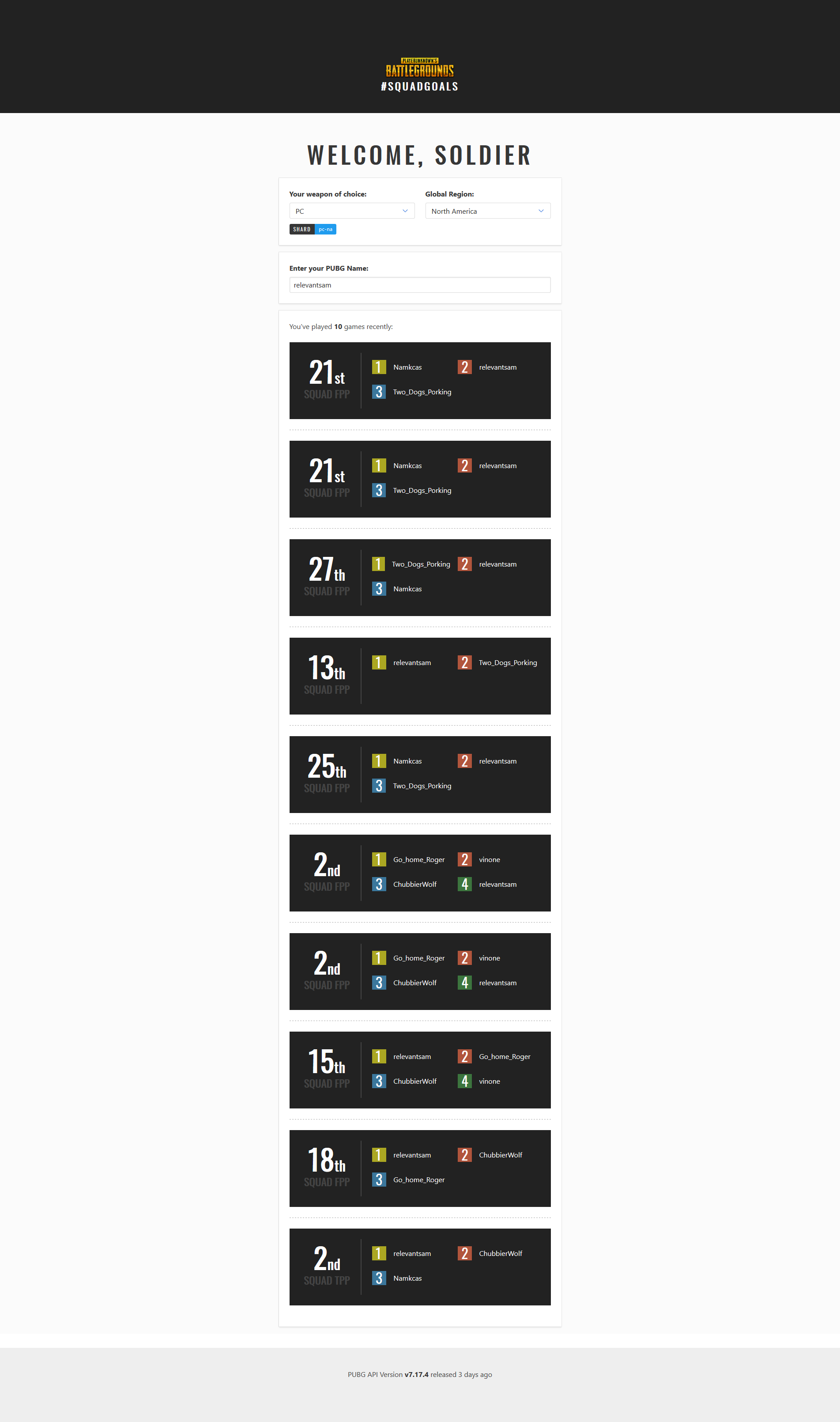 A screen with a new design for place & game type data