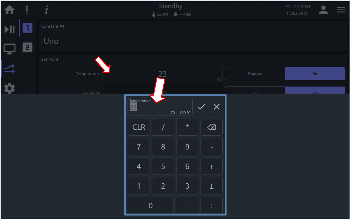 Adjust temperature set point value
