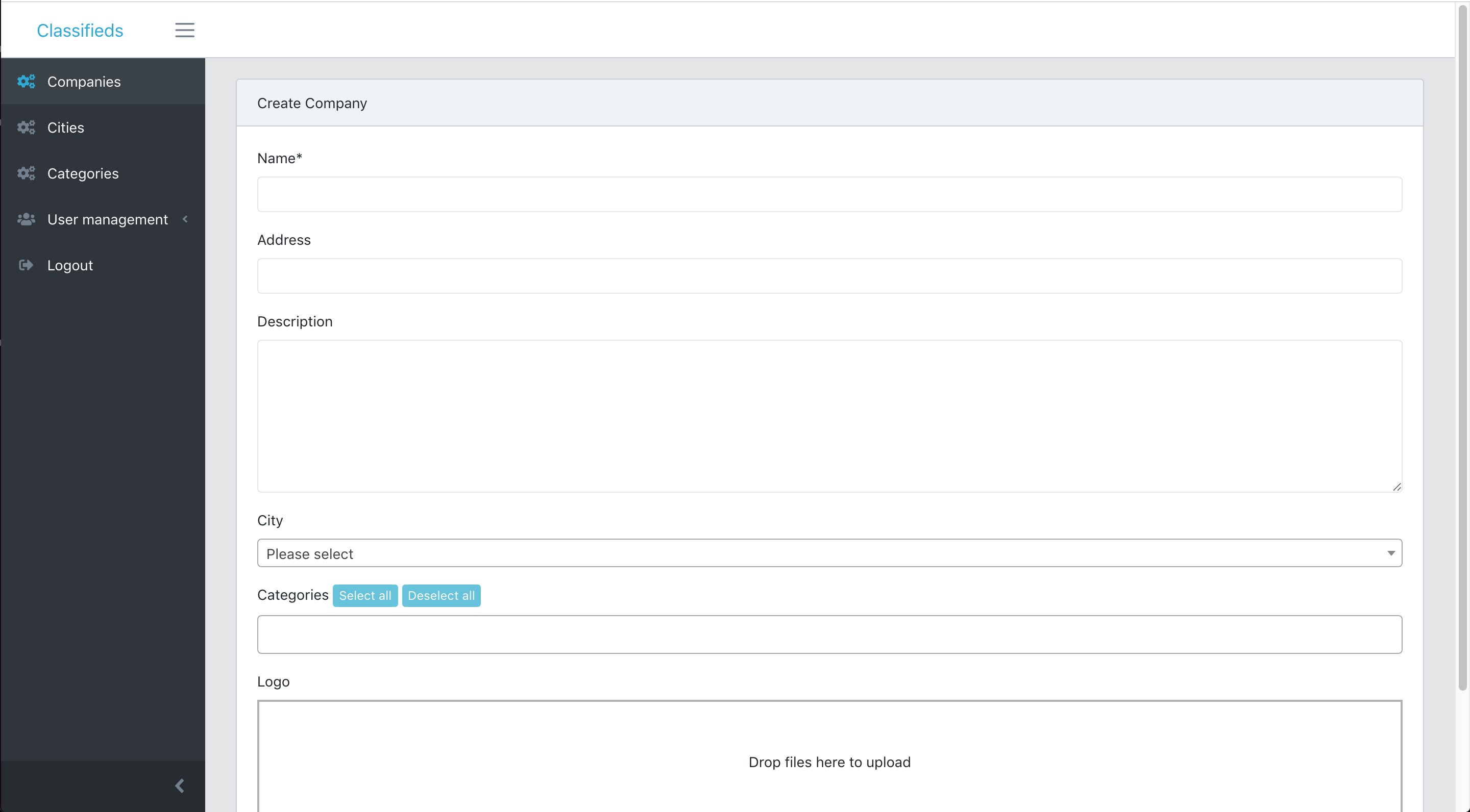 Laravel Classimax admin screenshot