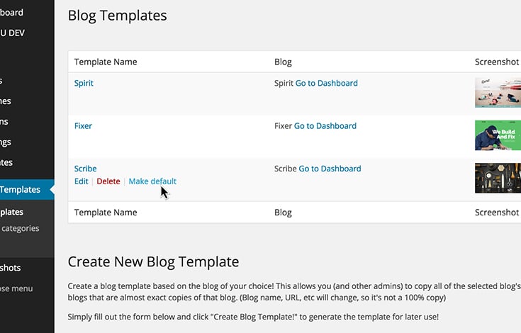 Choose any template as the network default.