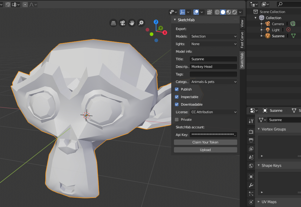 Image of Unofficial Sketchfab add-on in Blender 2.8