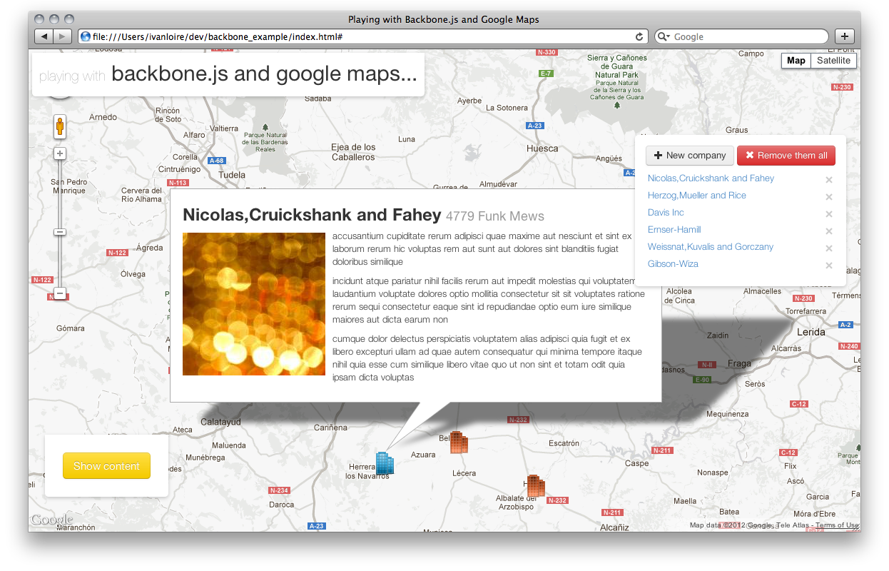 Backbone.js with Google Maps demo