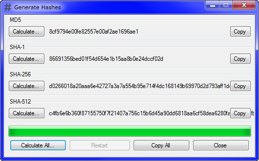Hash generator window