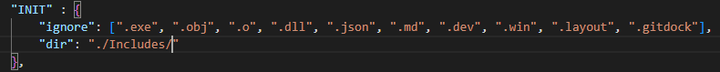 JSON do dir com a pasta Includes