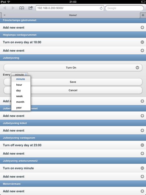 Screenshot of iPad using the schedular