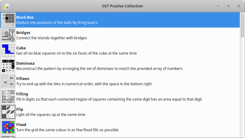 SGT Puzzles Collection window