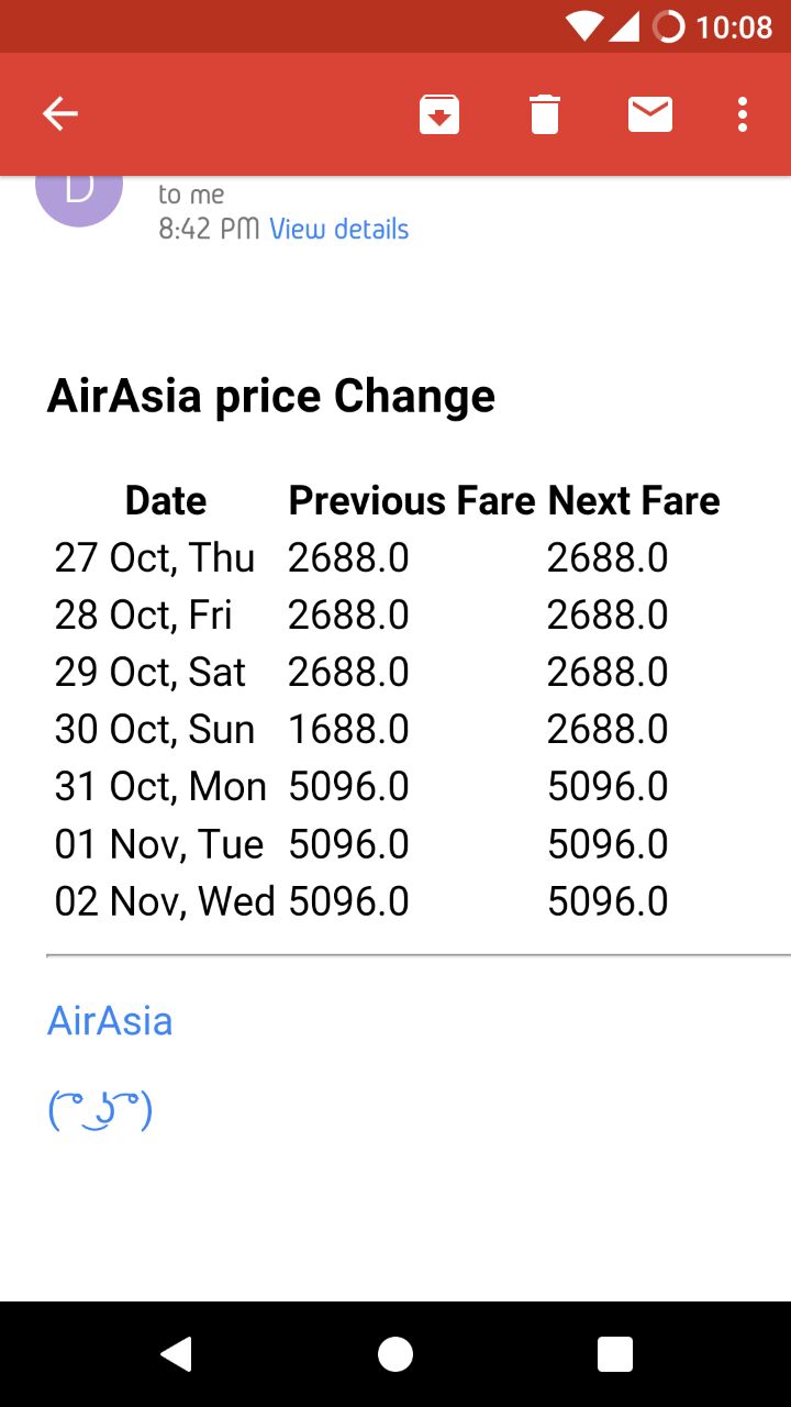 Email from AirTicket Price tracker