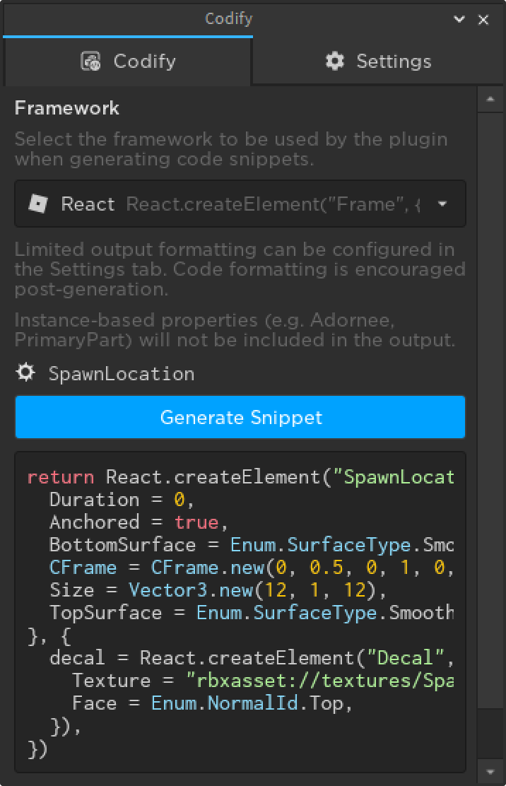 Screenshot showing React generation