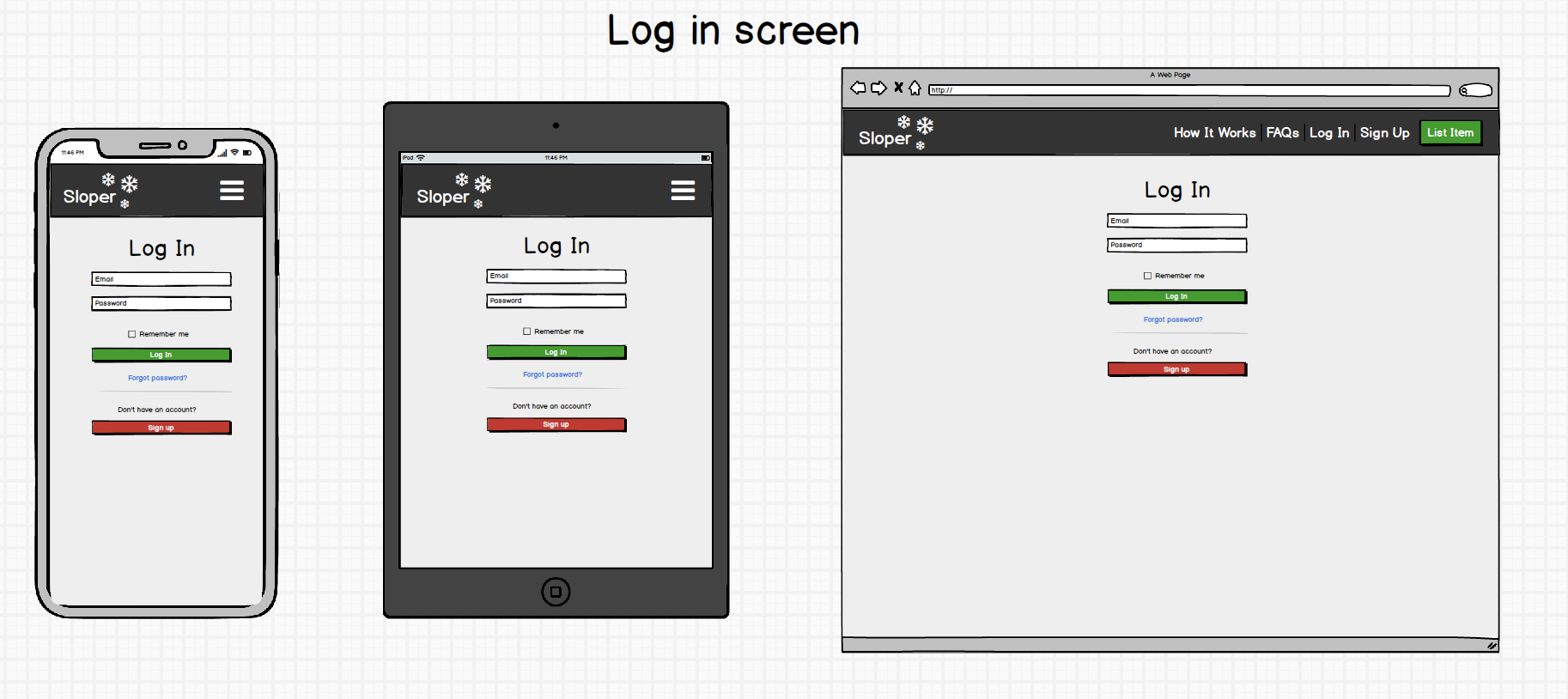 login screen wireframes