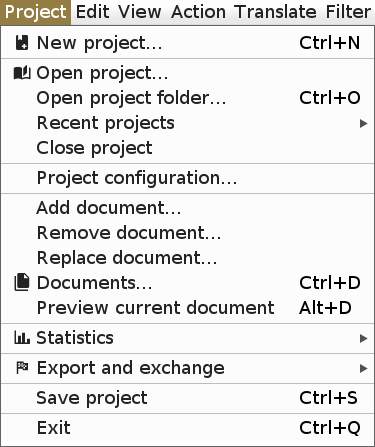 Project menu