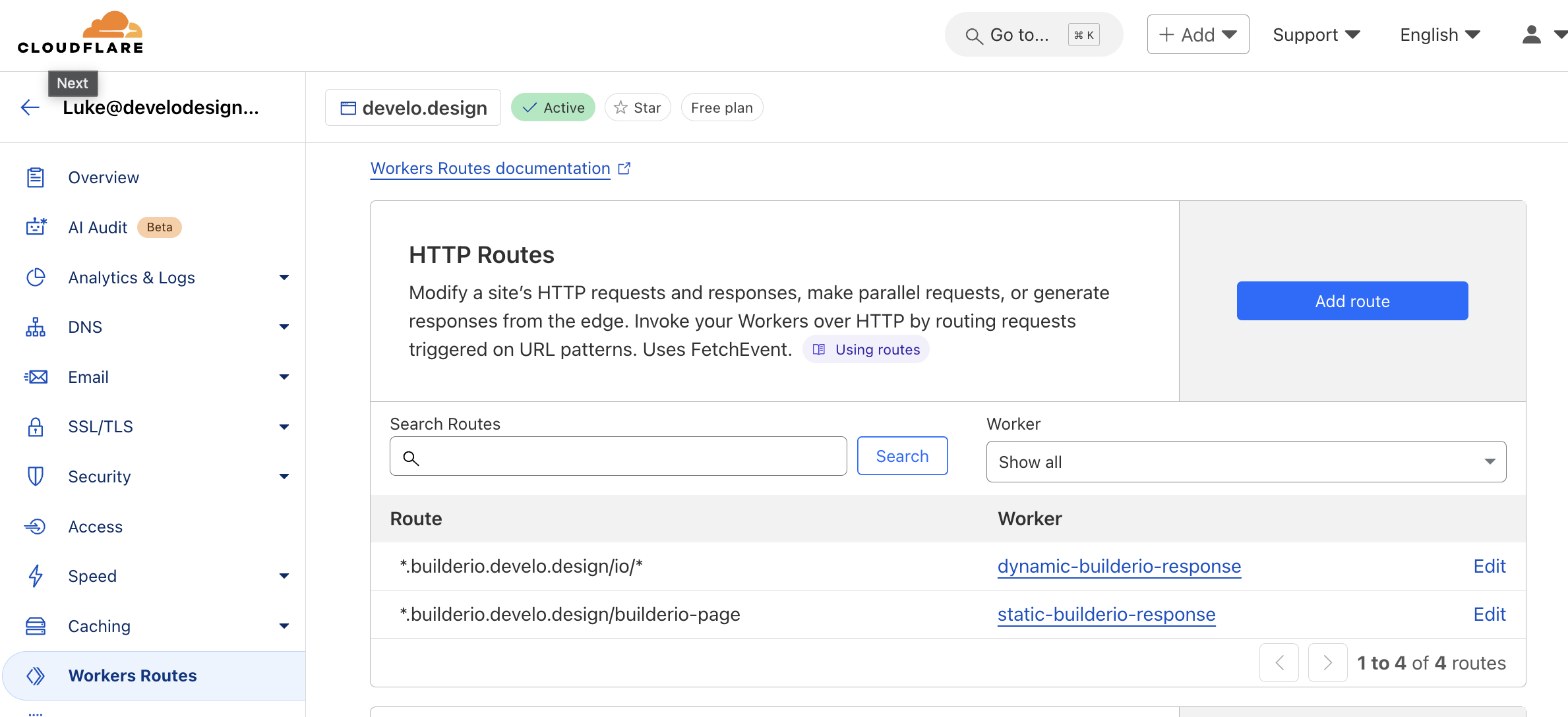 Screenshot of the Cloudflare  new Worker Route screen.