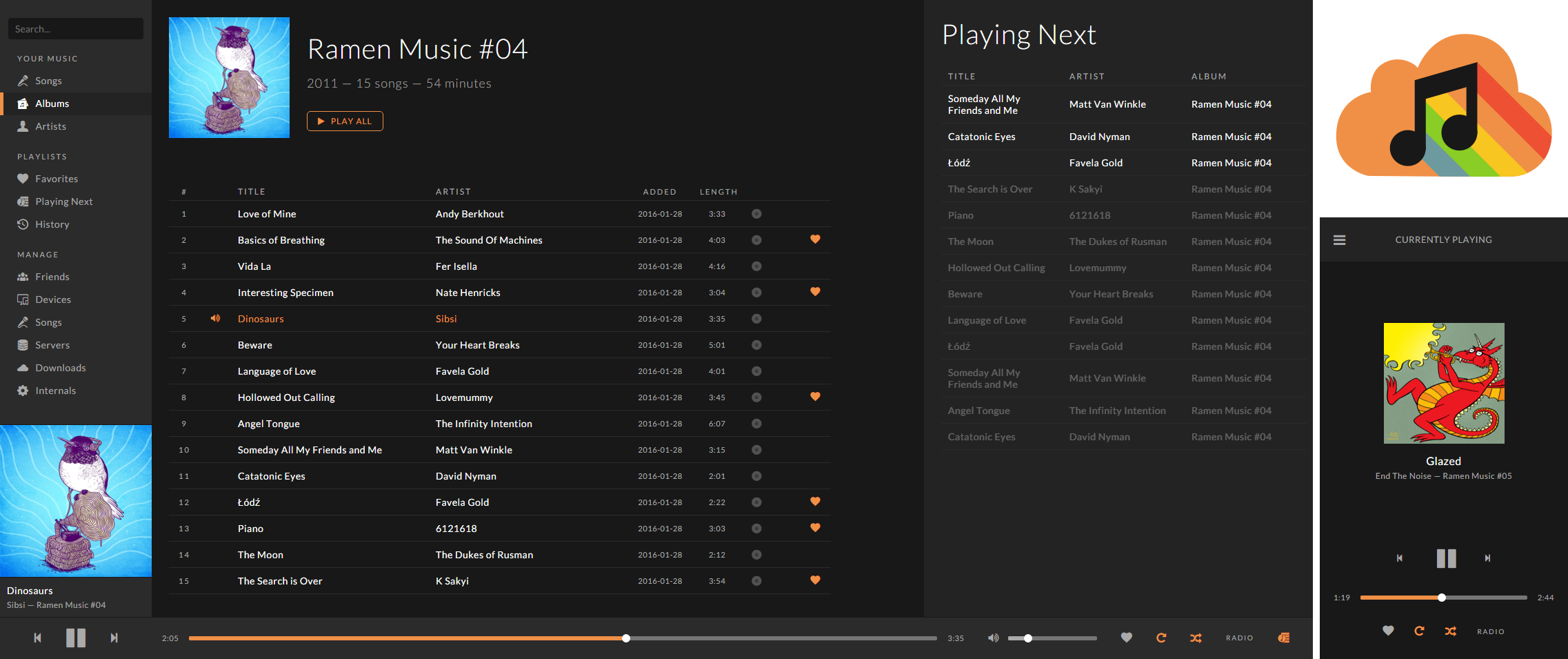 Peermusic interface on desktop and mobile phone