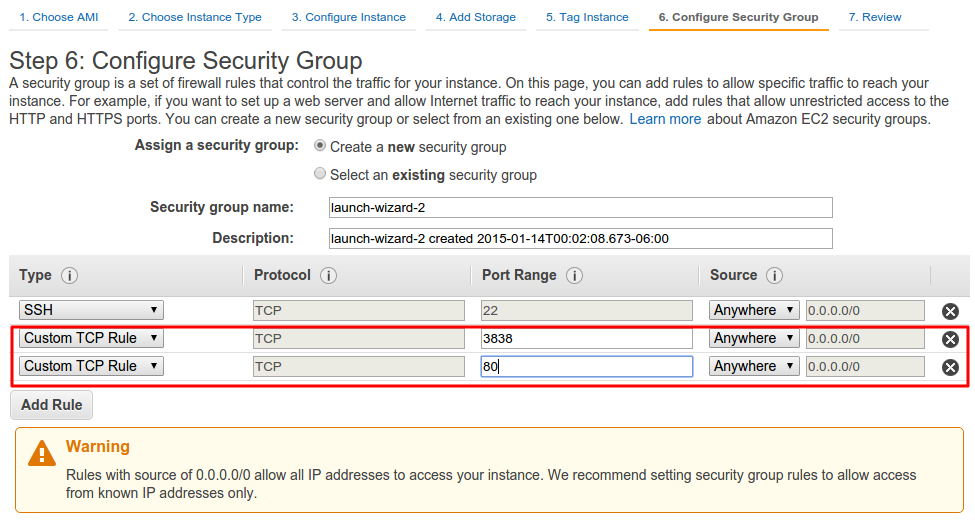 image: configure security groups