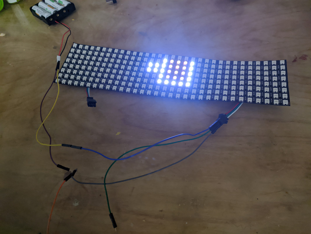 A coffee cup displayed on a 32x8 LED matrix