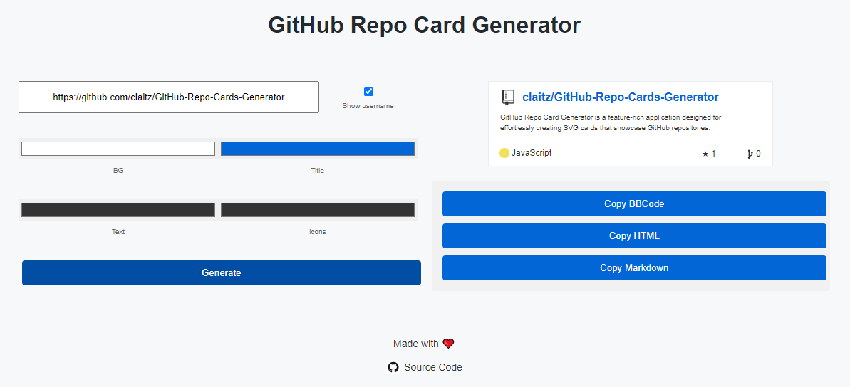 GitHub Repo Card Generator Interface