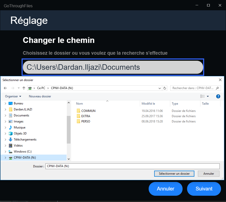 Interface Sélection dossier, Figure 1.1.1