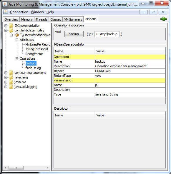 Backing up using JConsole