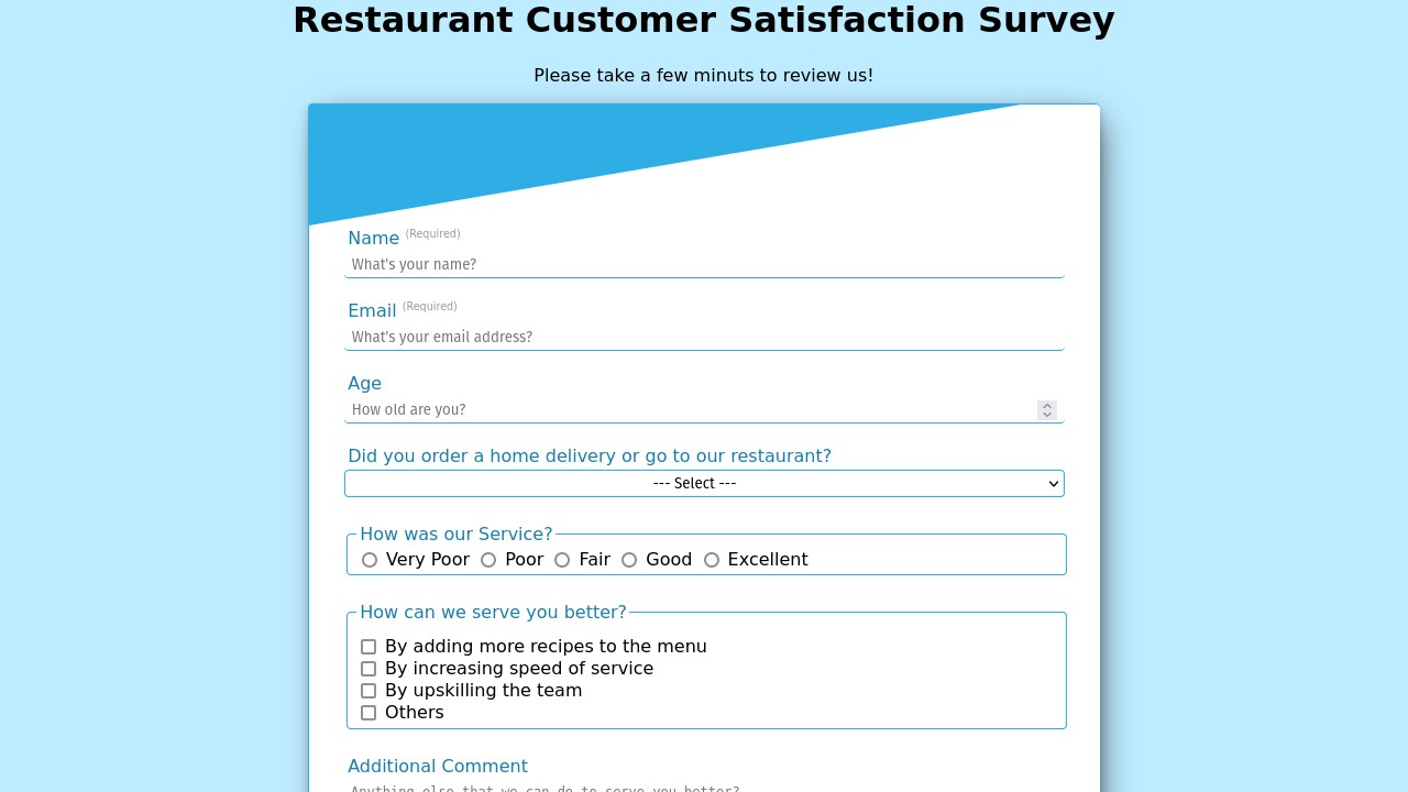 FreeCodeCamp's Project | Restaurant Customer Satisfaction Survey Form