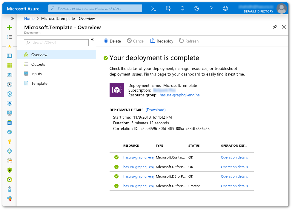 Azure Portal deployment screen screenshot