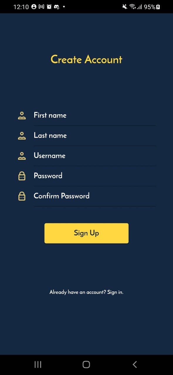 Sign up page 