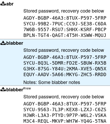 recovery codes screenshot