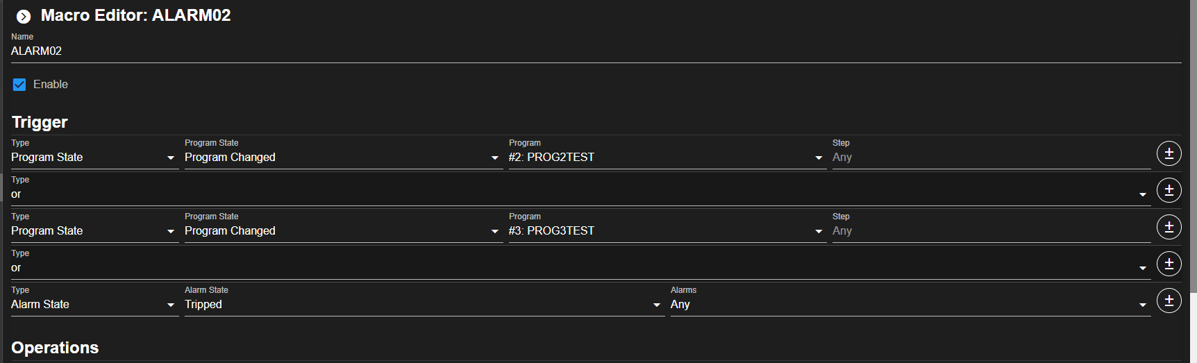 Trigger setup logic