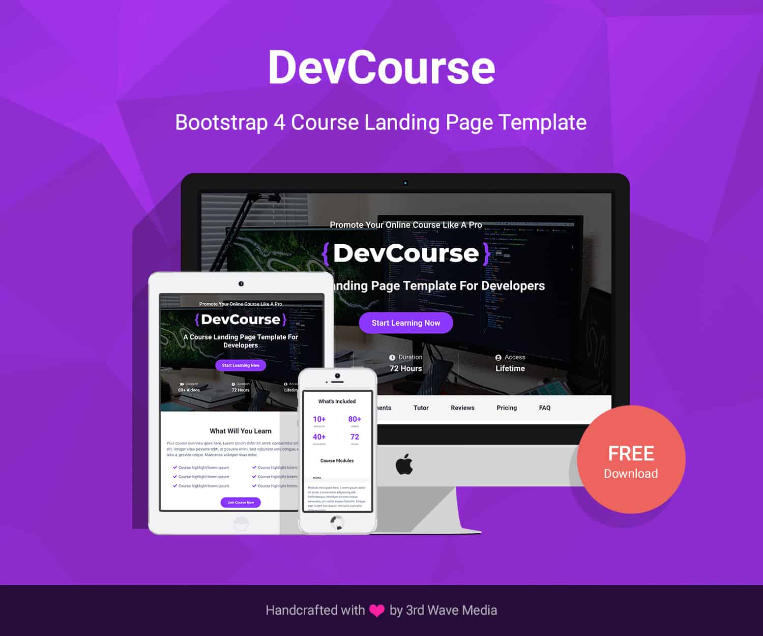 DevCourse - Bootstrap Online Course Landing Page Template For Developers