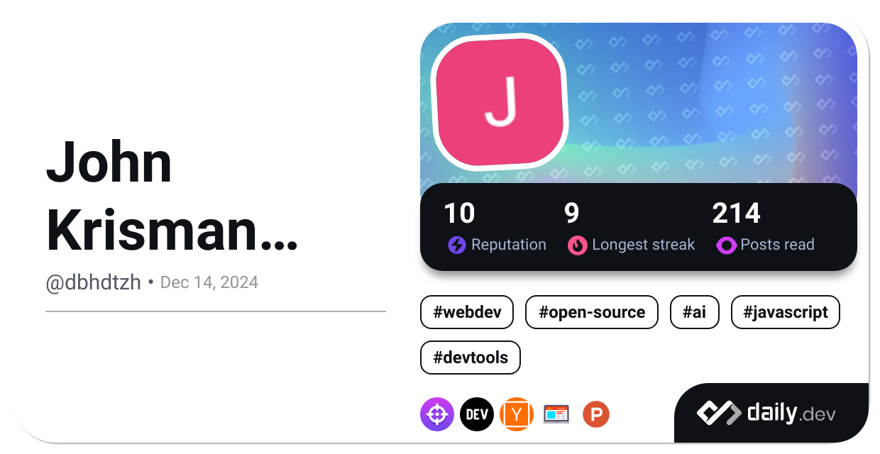 John Krisman Purba's Dev Card