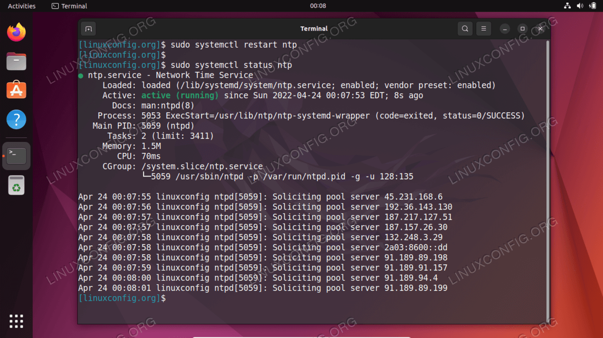 The status of NTP server daemon