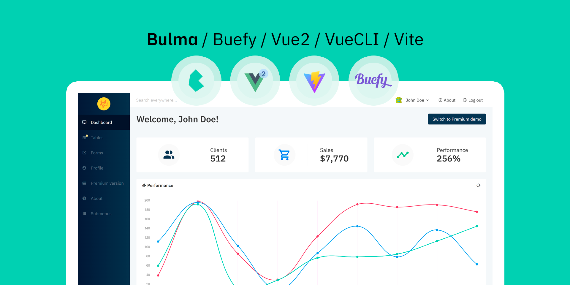 Vue.js Bulma free admin dashboard