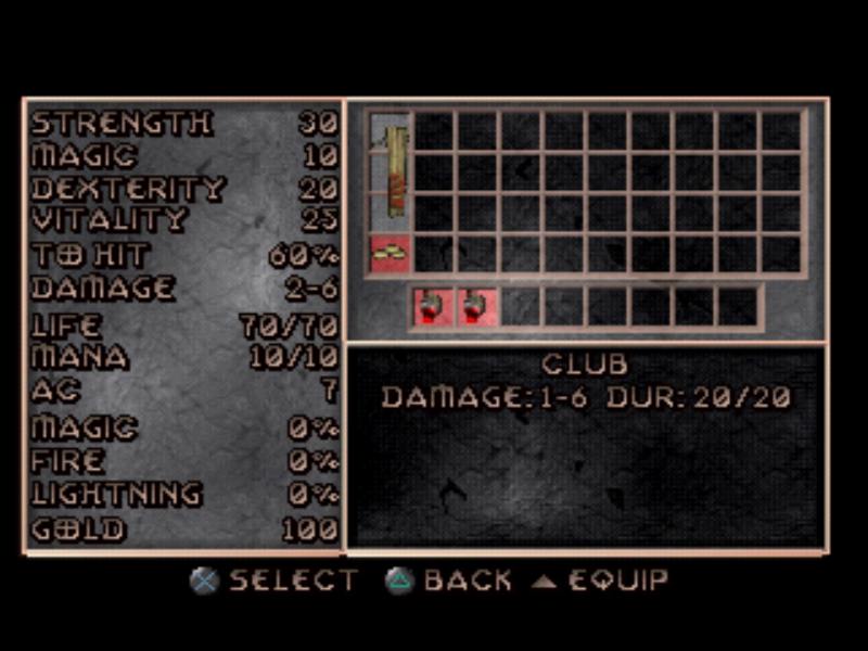 PSX Diablo 1 inventory UI