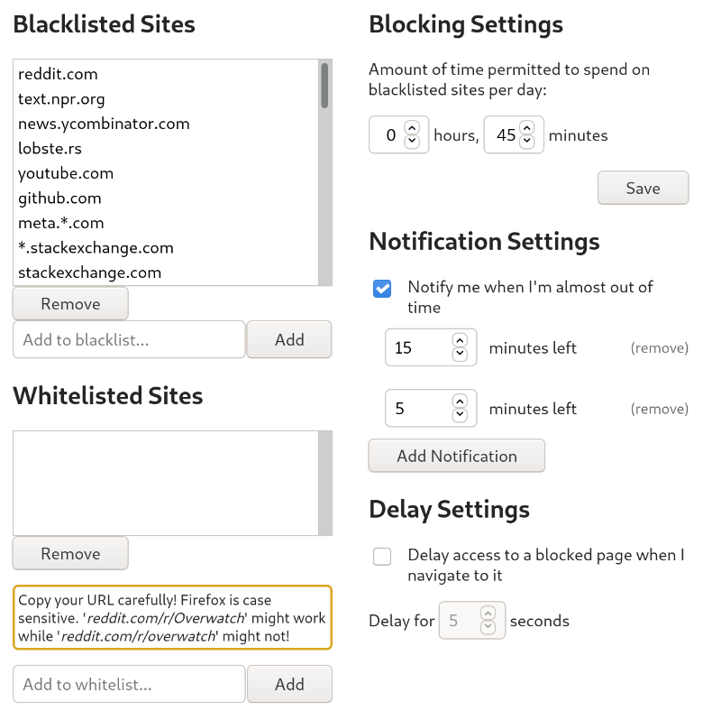 Screenshot of the settings panel with the changes from this pull request applied