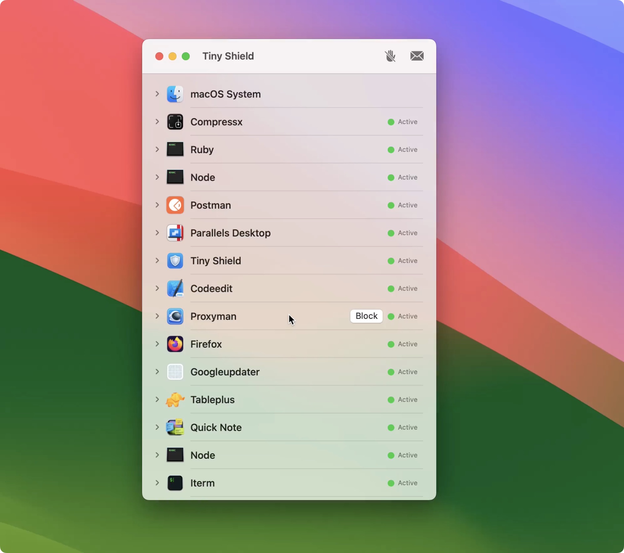 Blocking an app with Tiny Shield