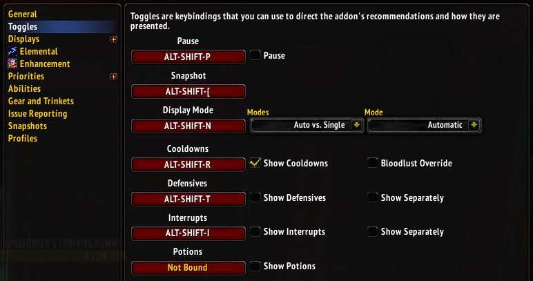 Toggles section of Hekili configuration interface.