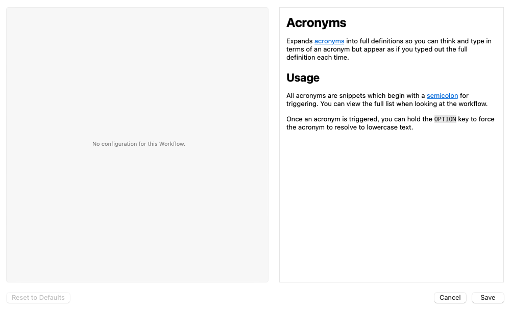 Acronyms workflow screenshot.