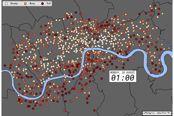 London Cycle Hire Network Usage Animation