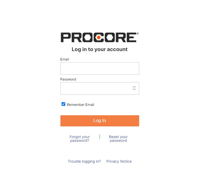 Procore Login Screen