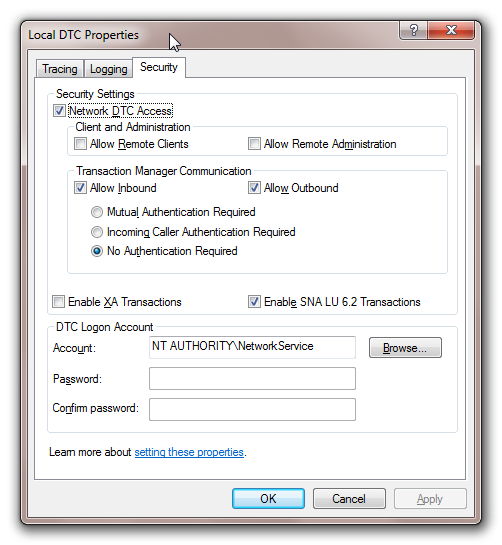 msdtc network configuration