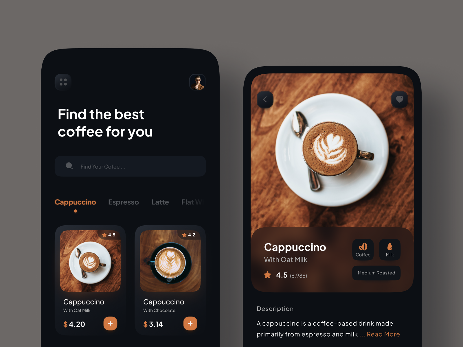 Coffee Shop Mobile Apps - Dark Mode