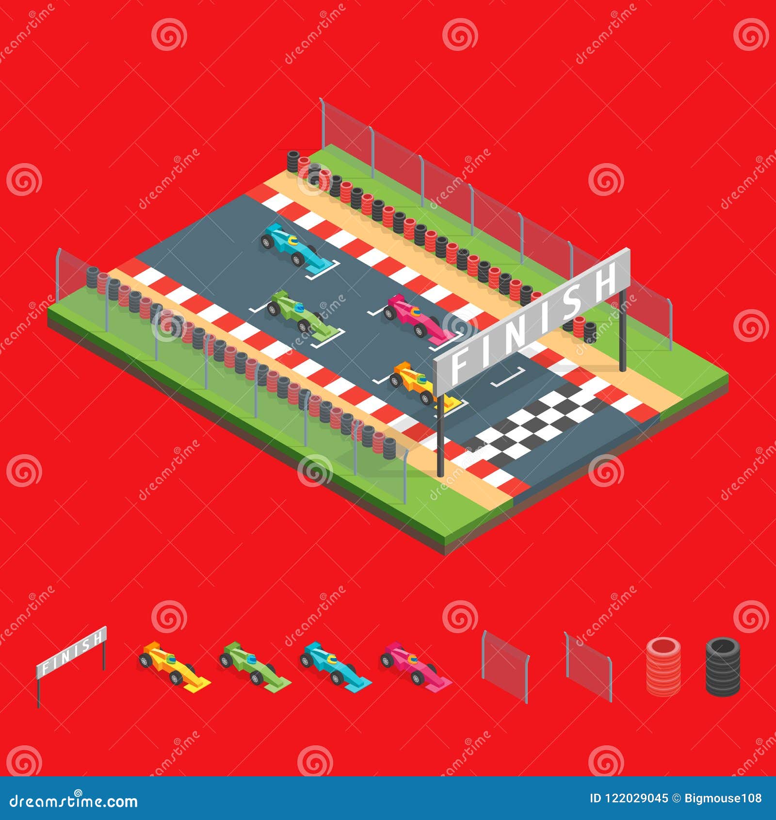 Isometric cartoon vector F1 pole line