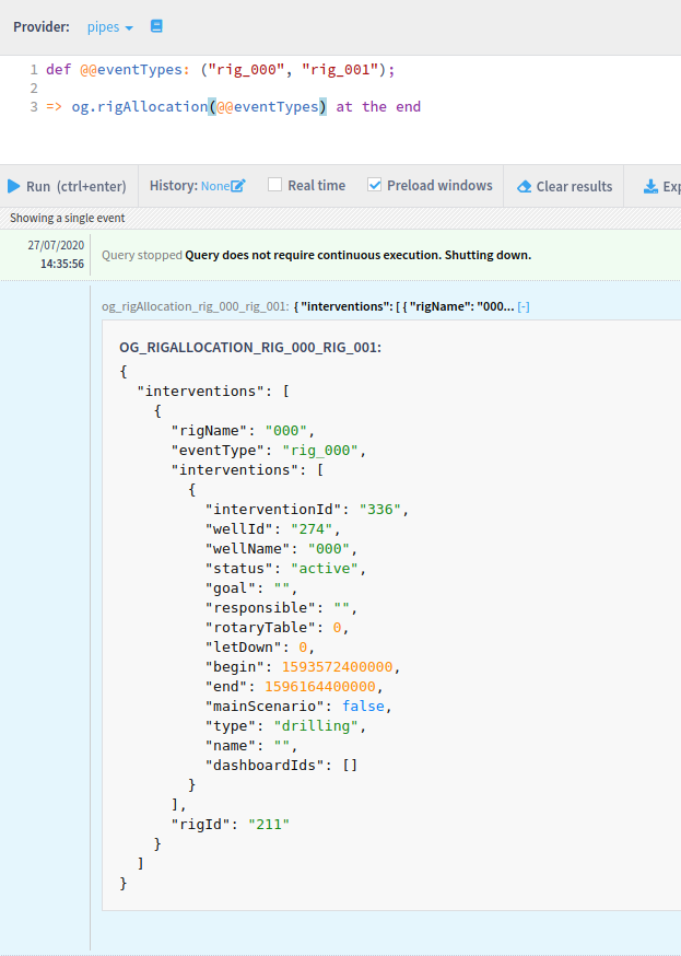 Pipes function og.rigAllocation lists interventions filtered by rig event types