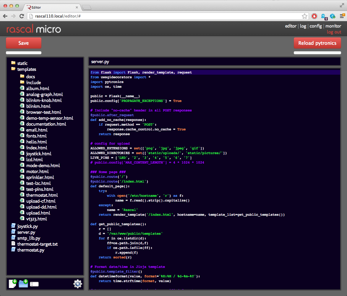 Screenshot of Red, a web-based editor used to control Arduino-style hardware